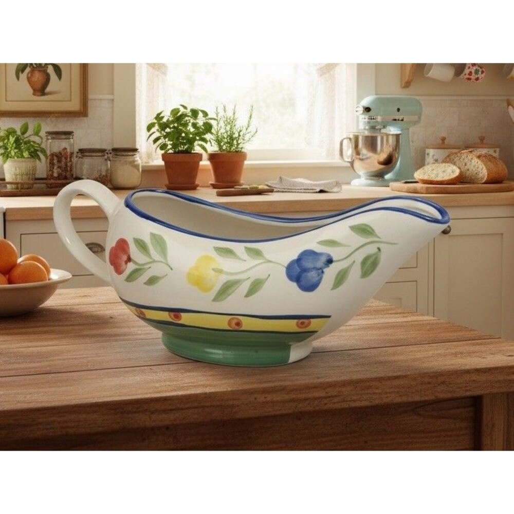 HOUSEWARES INTL. INC. Floral Ceramic "Springtime" Gravy Boat Creamer Sauce Dish